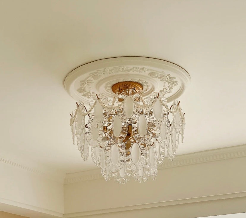 European Vintage Style Luxury Elegant Cream White Chandelier / ceiling Light with White Pearl Chains for