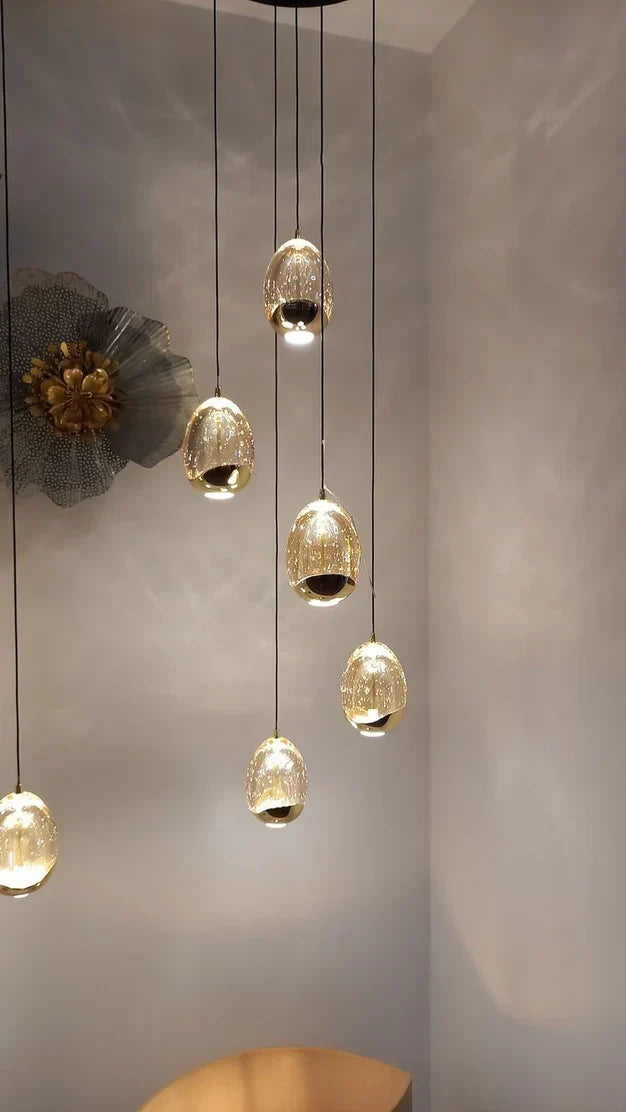 Extra Long Glass LED Droplight Chandelier Pendant for Staircase / foyer
