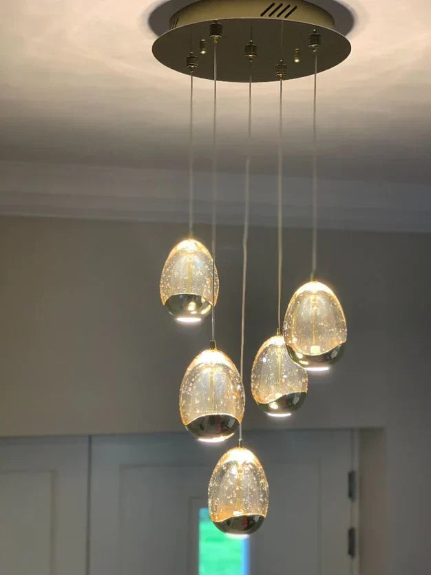 Extra Long Glass LED Droplight Chandelier Pendant for Staircase / foyer