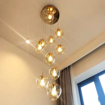 Modern Nordic Spiral Glass Chandelier with Chrome Finish – Luxury Decorative Light for Staircase and Hallway