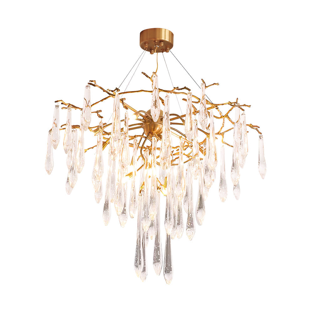 Icicle Branch Brass Crystal Chandelier