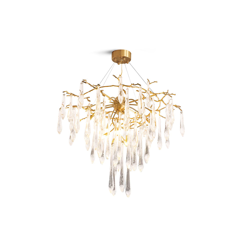 Icicle Branch Brass Crystal Chandelier