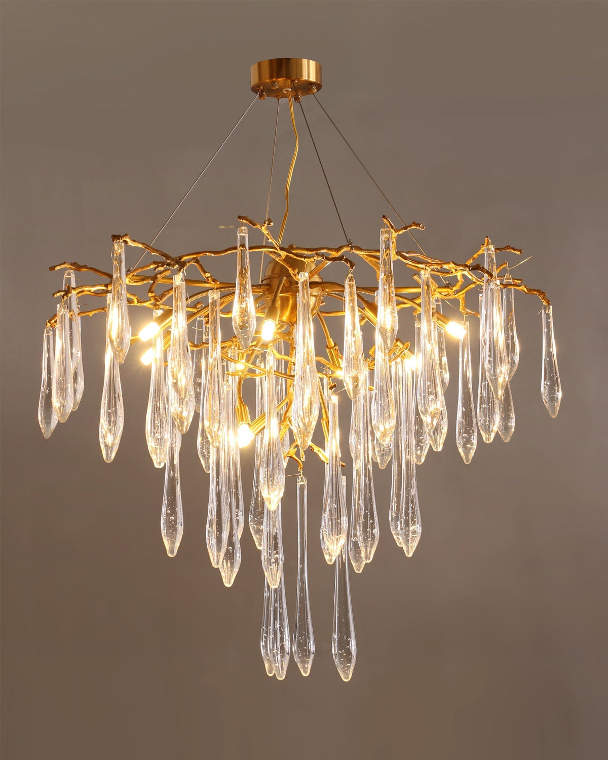 Icicle Branch Brass Crystal Chandelier