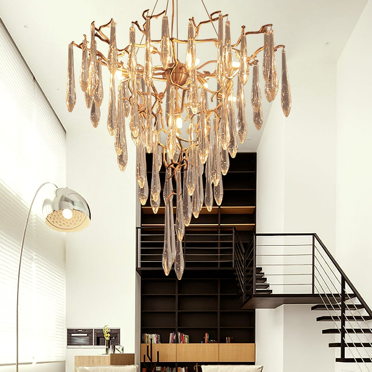 Icicle Branch Brass Crystal Chandelier