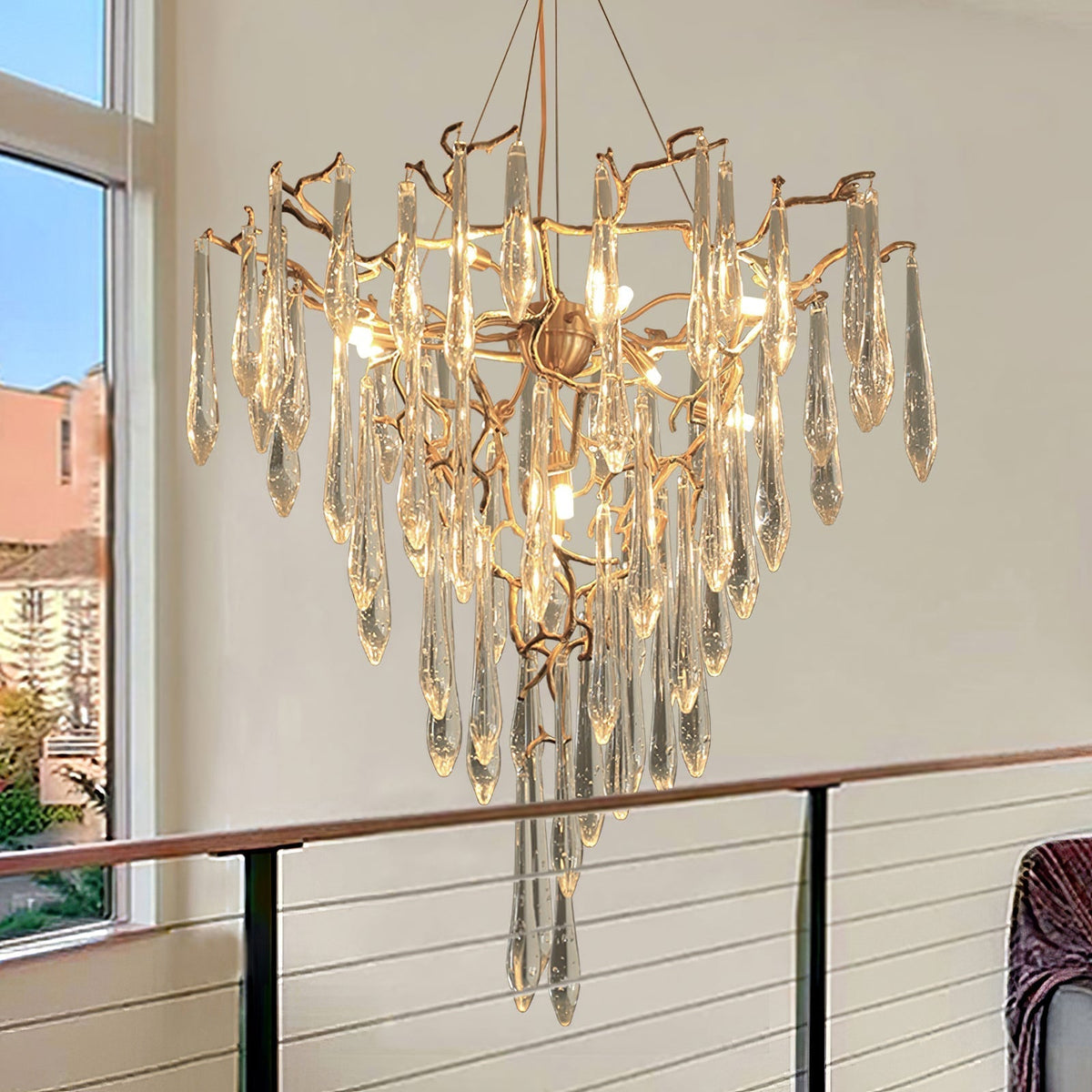 Icicle Branch Brass Crystal Chandelier