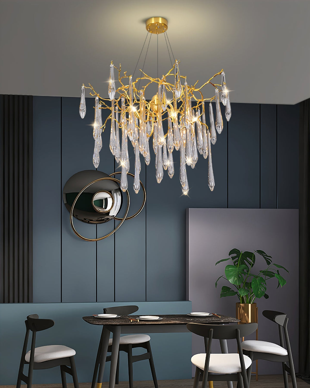Icicle Branch Brass Crystal Chandelier