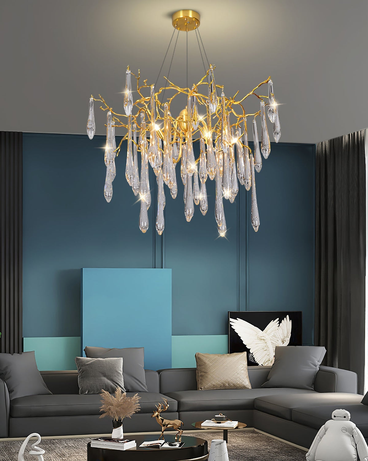 Icicle Branch Brass Crystal Chandelier