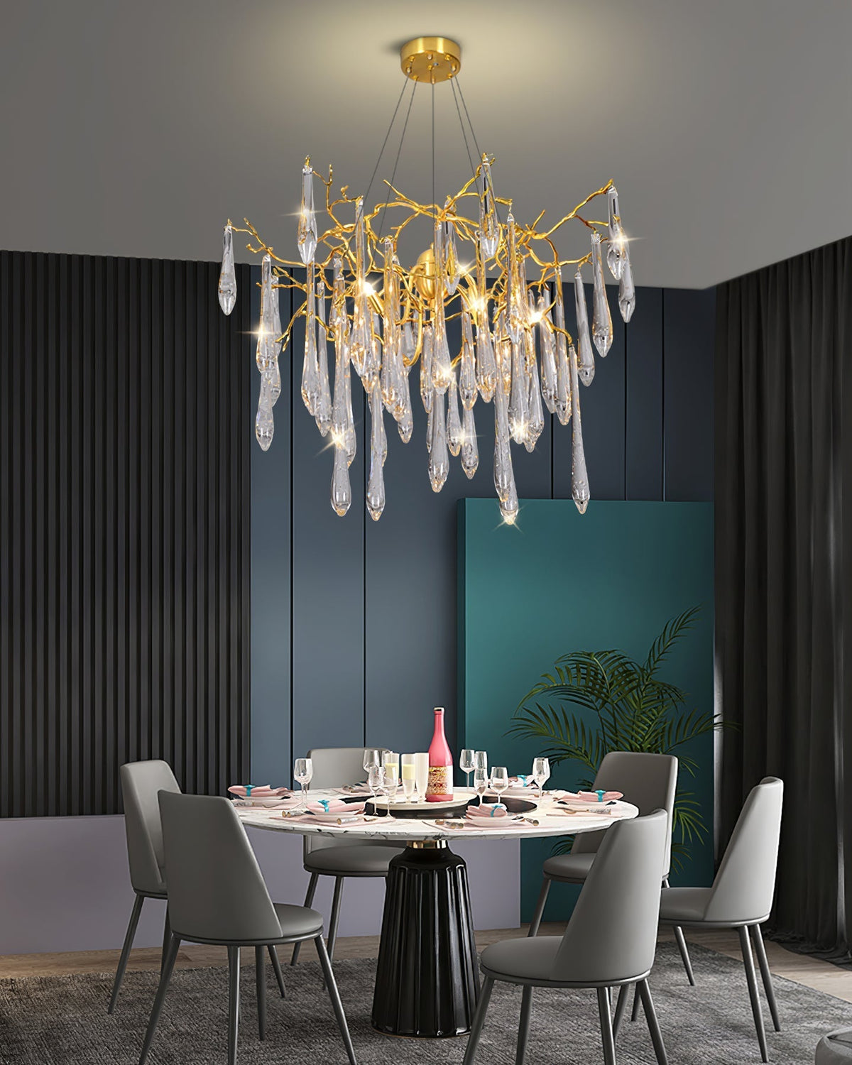 Icicle Branch Brass Crystal Chandelier