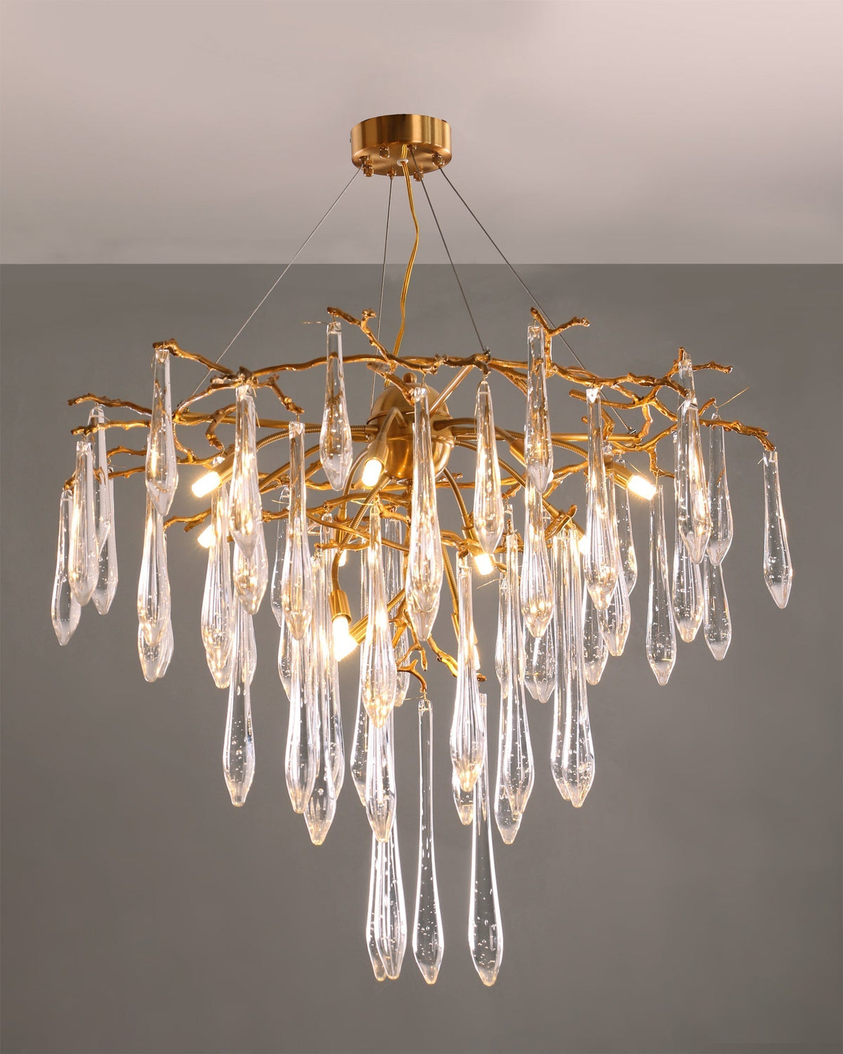 Icicle Branch Brass Crystal Chandelier