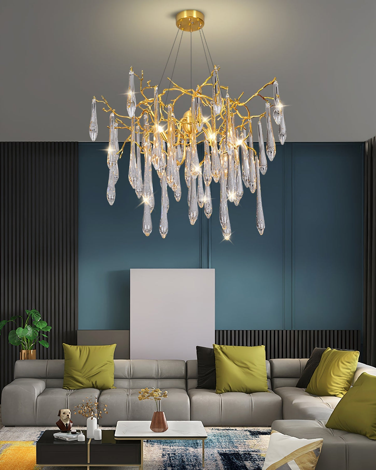 Icicle Branch Brass Crystal Chandelier