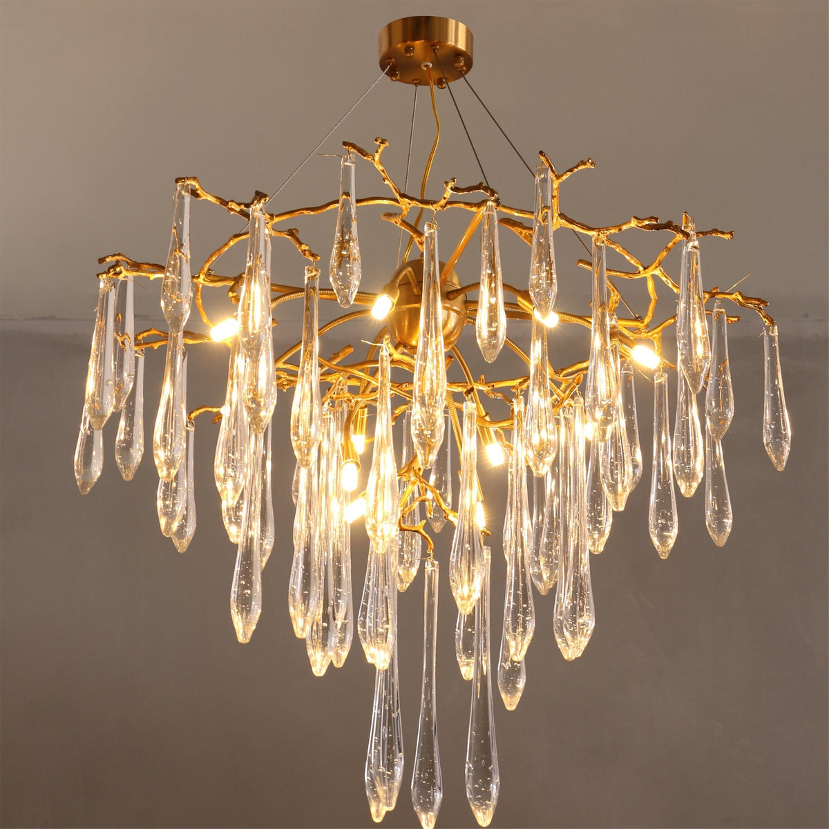 Icicle Branch Brass Crystal Chandelier