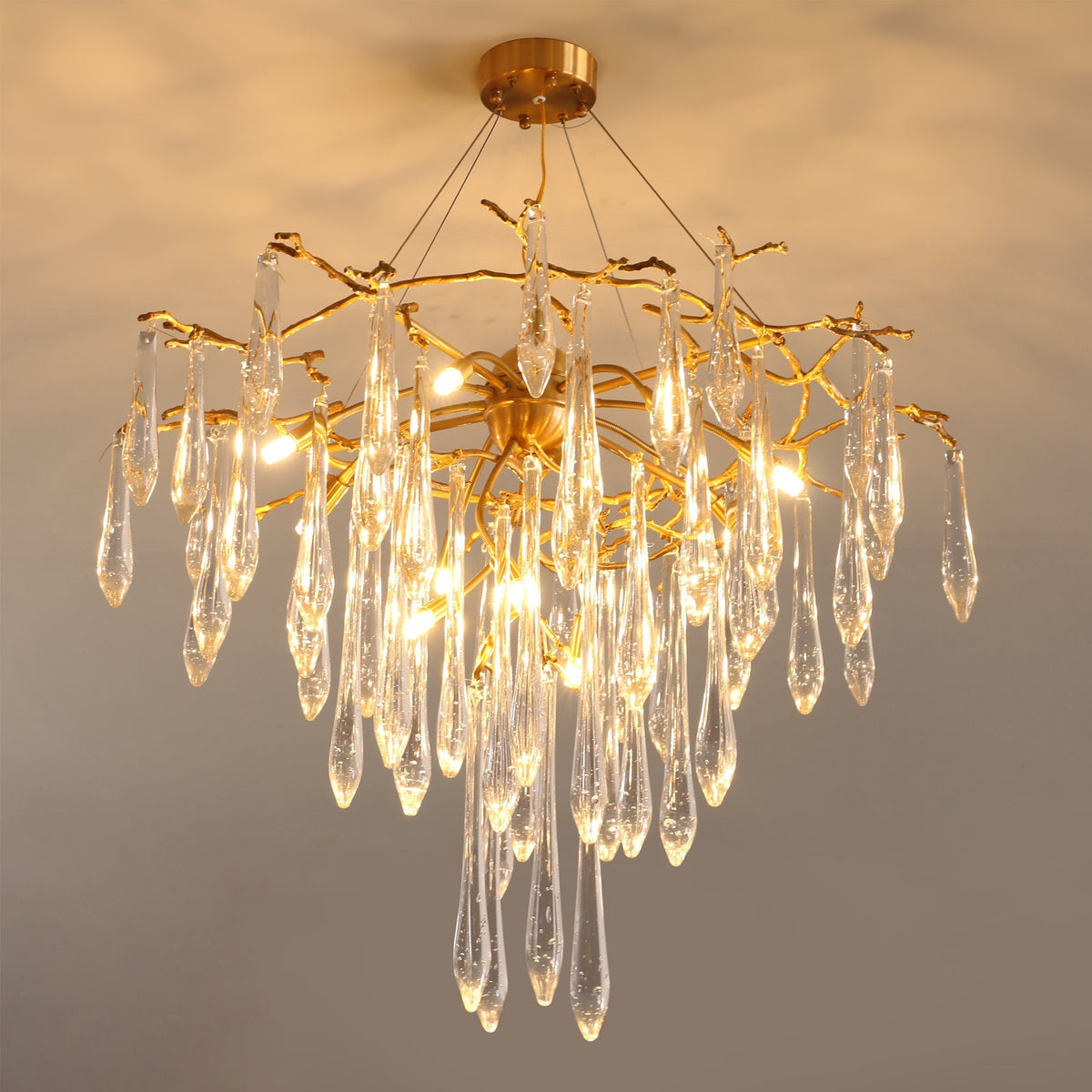 Icicle Branch Brass Crystal Chandelier