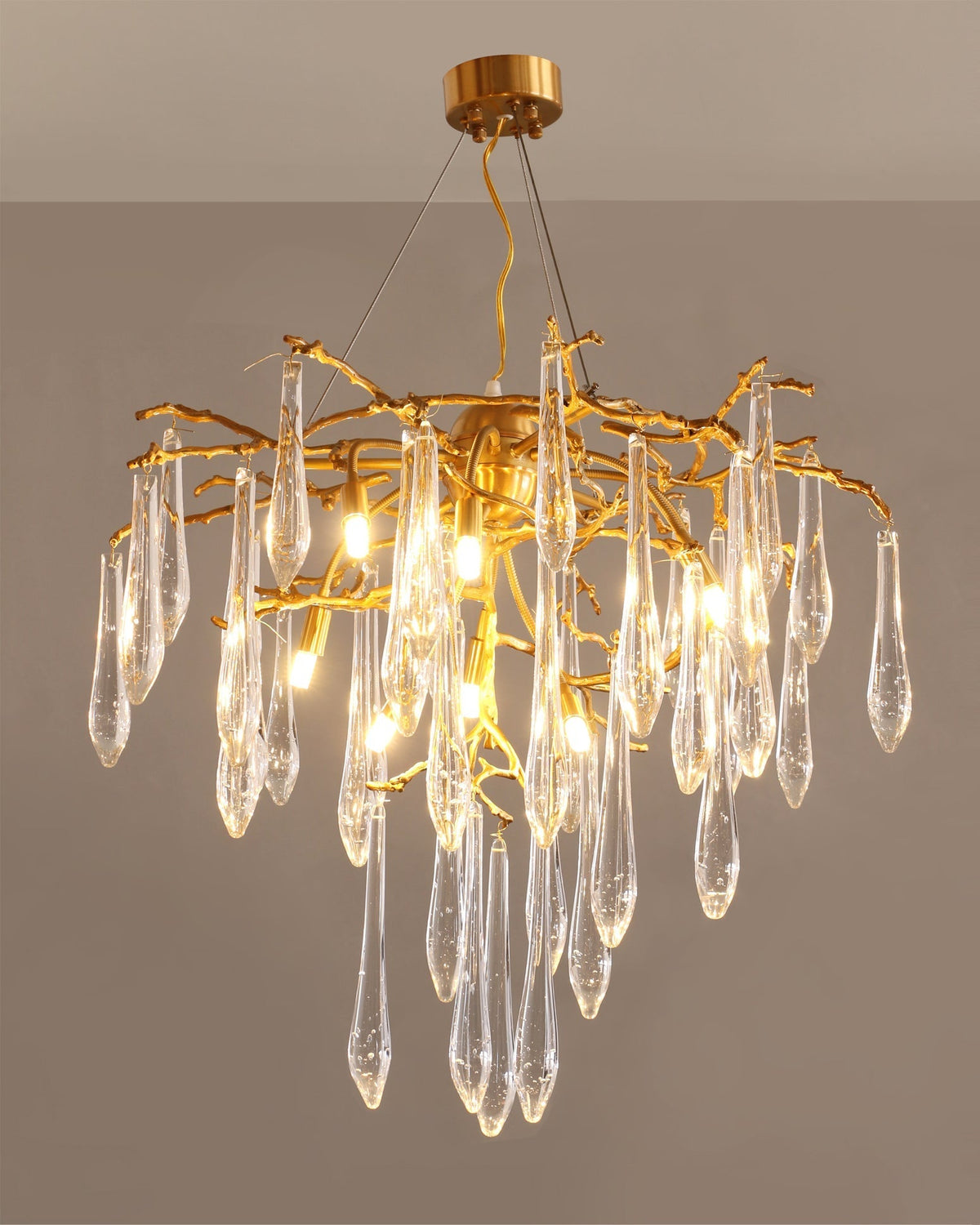 Icicle Branch Brass Crystal Chandelier
