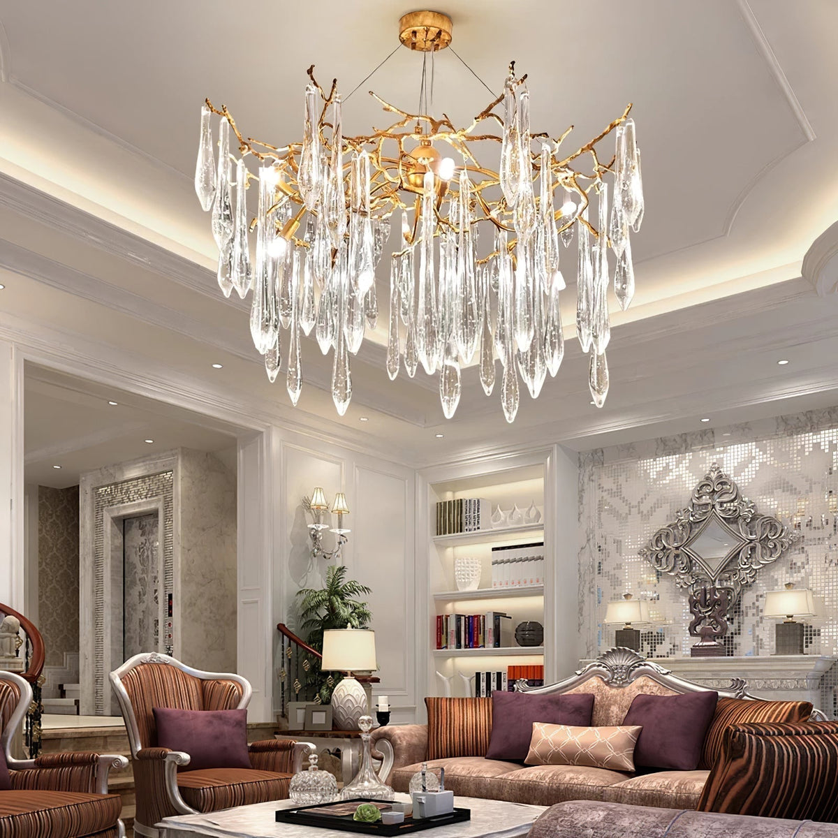 Icicle Branch Brass Crystal Chandelier