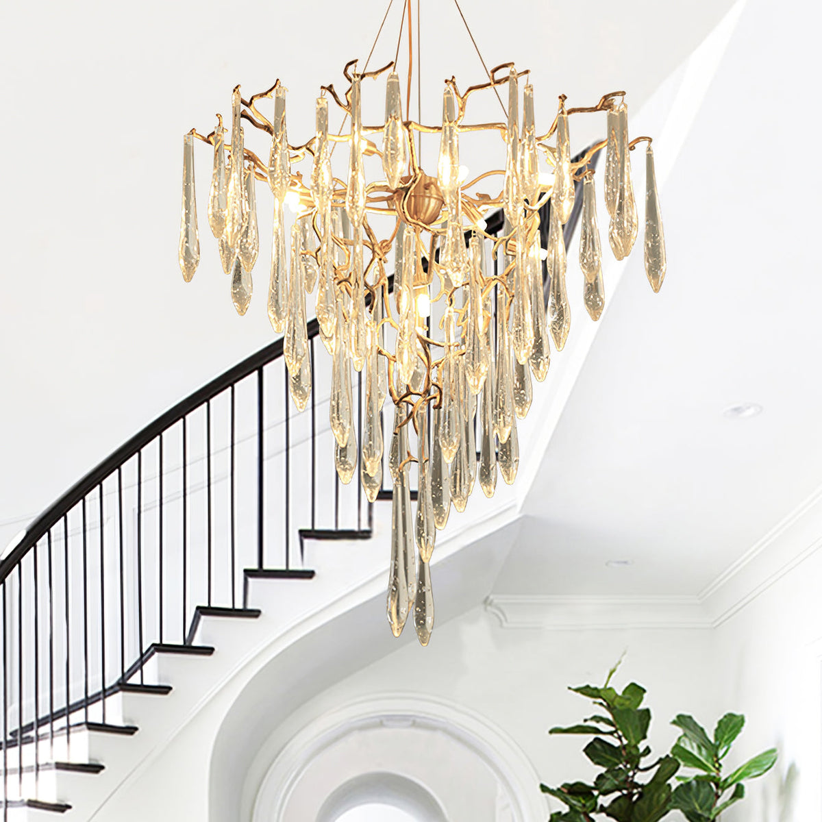 Icicle Branch Brass Crystal Chandelier