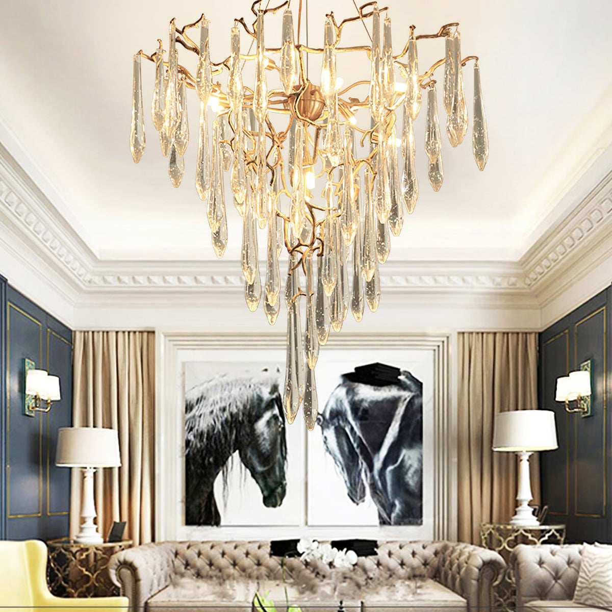 Icicle Branch Brass Crystal Chandelier
