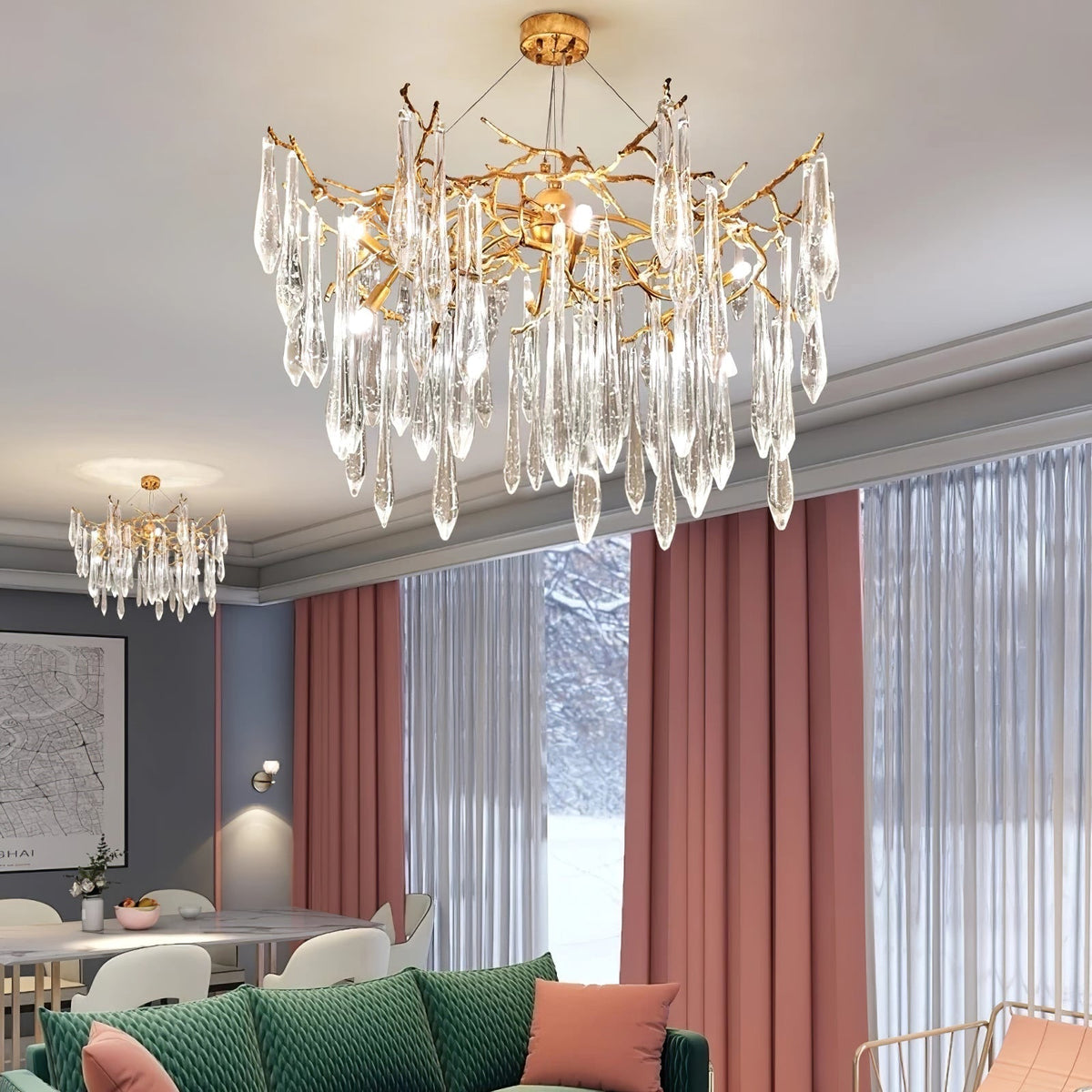 Icicle Branch Brass Crystal Chandelier