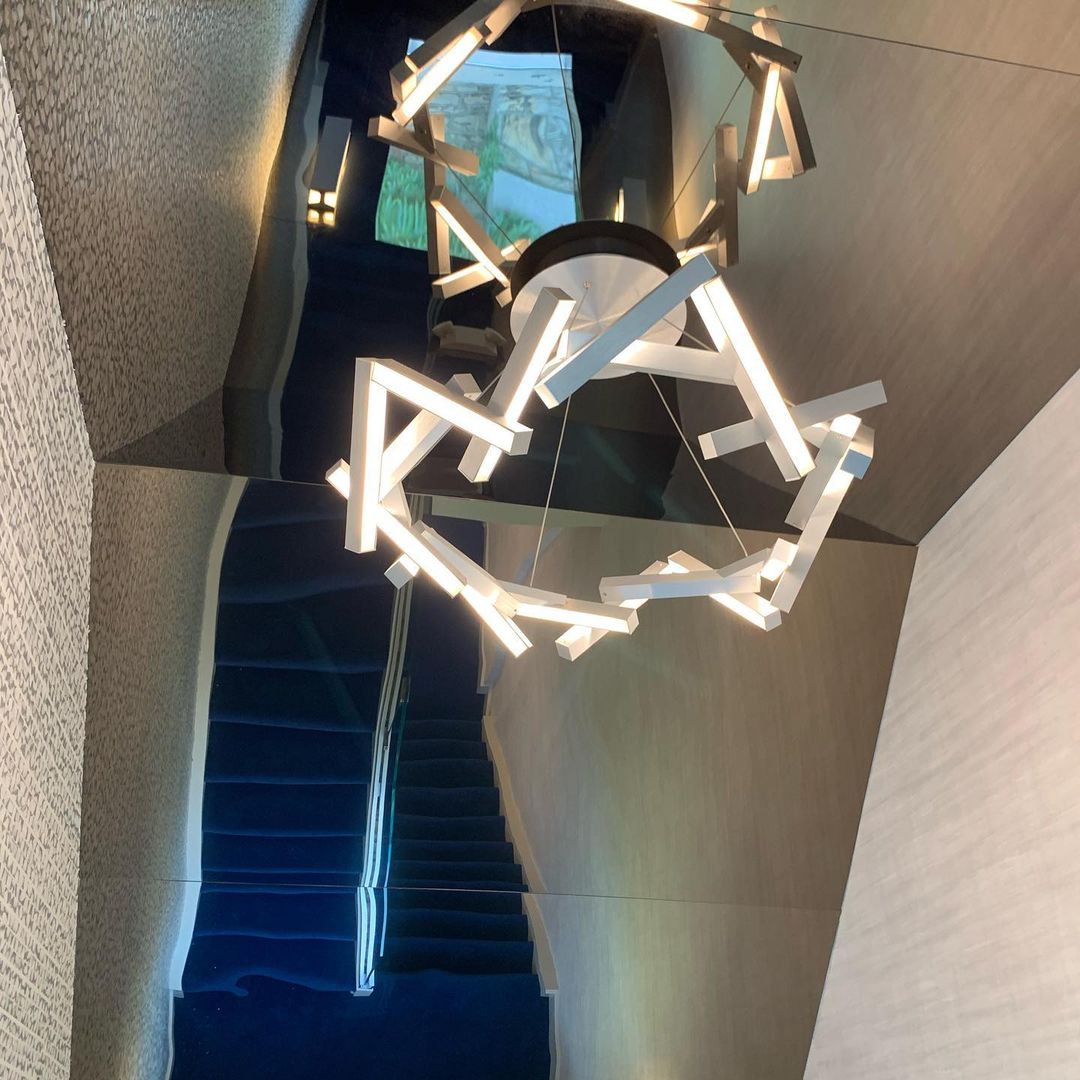 Modern Round / linear Geometric Aluminum LED Chandelier for Dining Room / bedroom