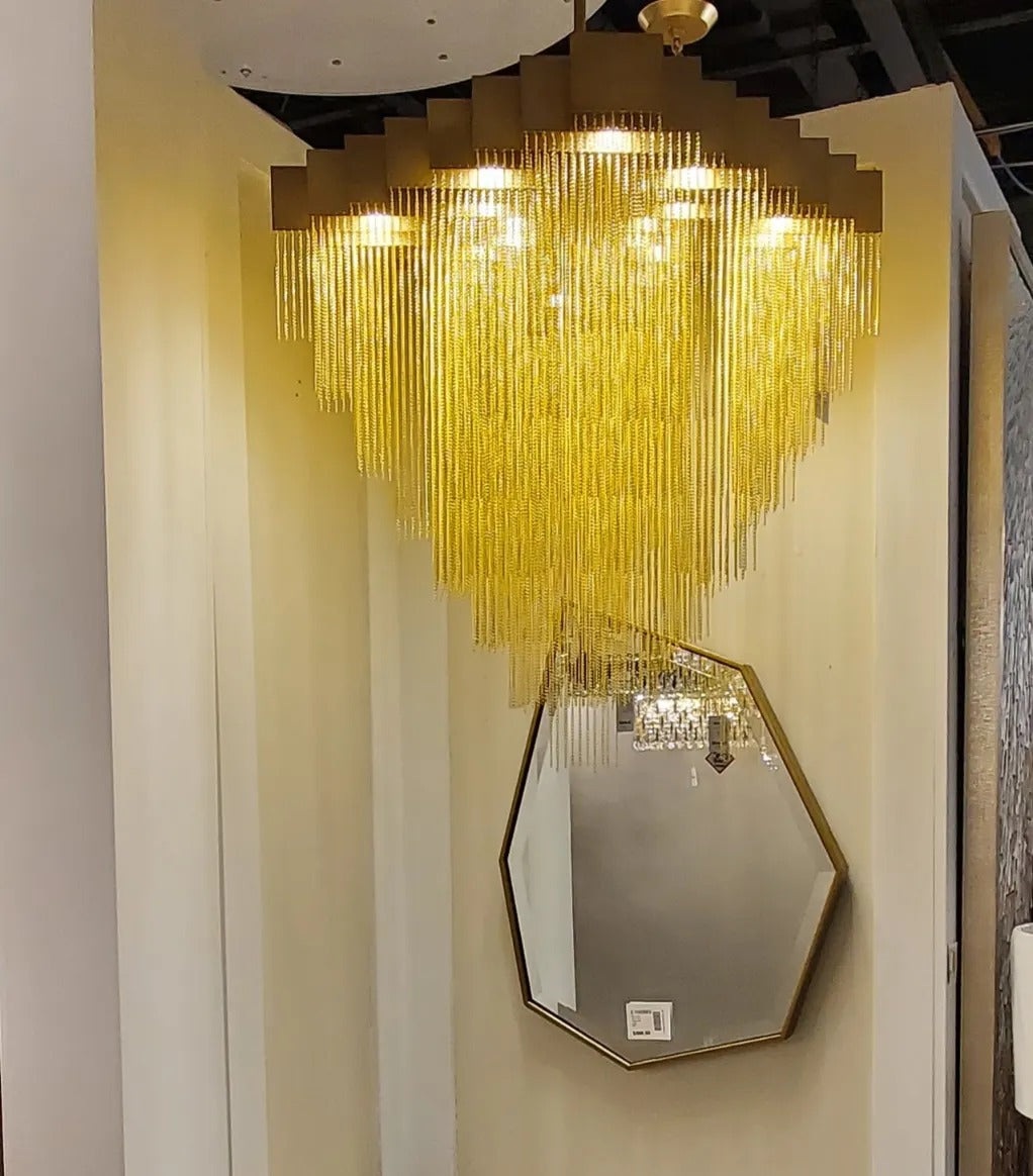 Extra Large Round Multi-Tier Aluminum Tassel Chain Chandelier with Hand-Woven Finish for Villa Stairs Foyer