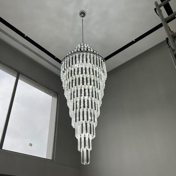 Extra Large Modern Pyramid-Shape Crystal Chandelier for High-Ceiling