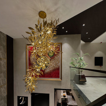 Modern Gold Leaves Tree Chandelier for High-Ceiling
