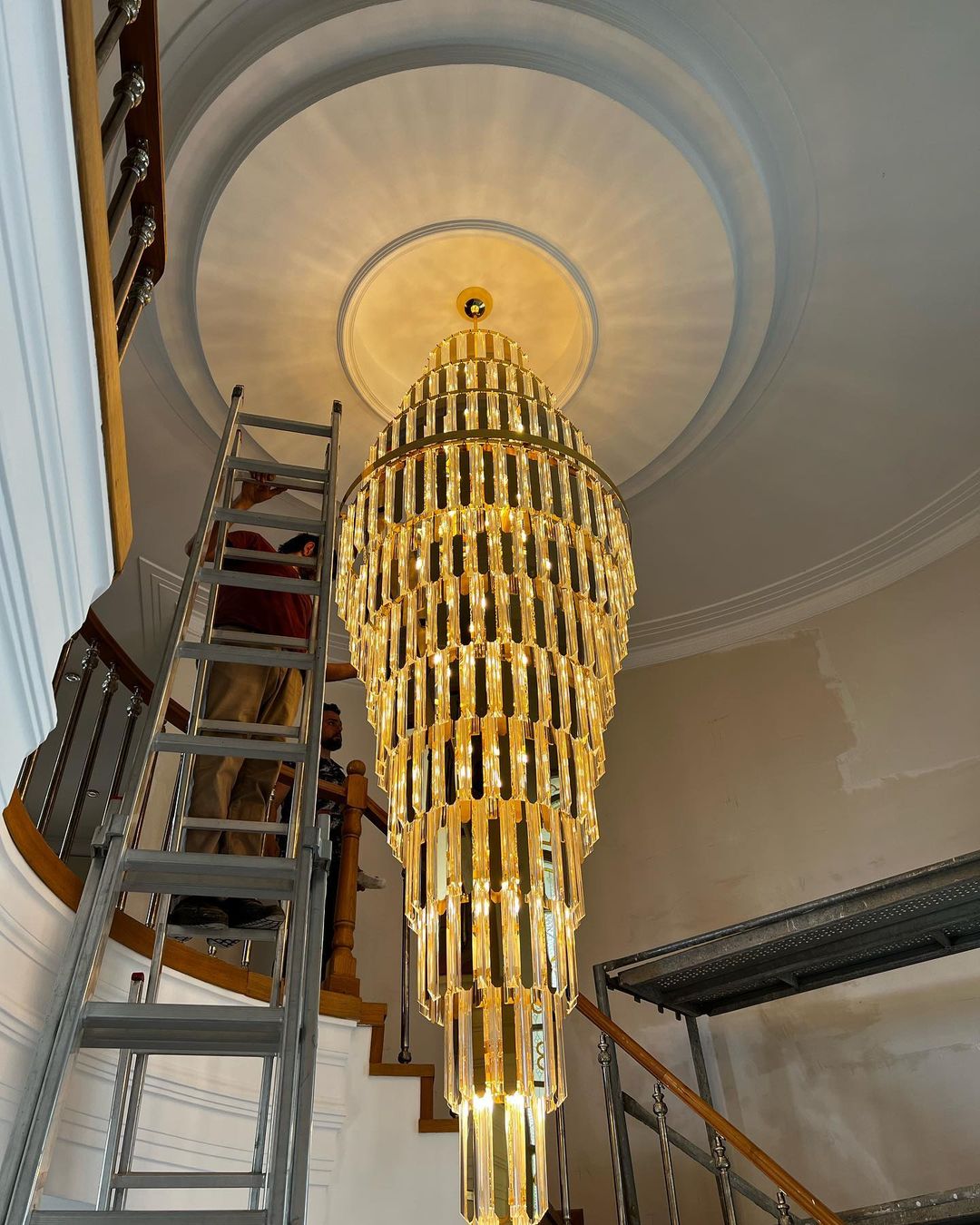 Extra Large Modern Pyramid-Shape Crystal Chandelier for High-Ceiling