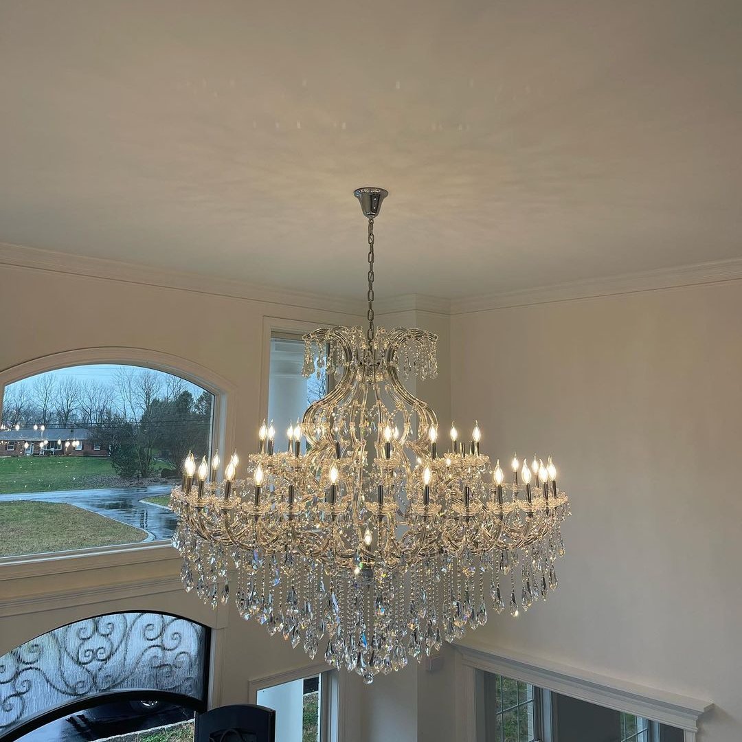 Traditional Classic K9 Crystal Candle-Shaped Chandelier with Steel Finish for Staircase and