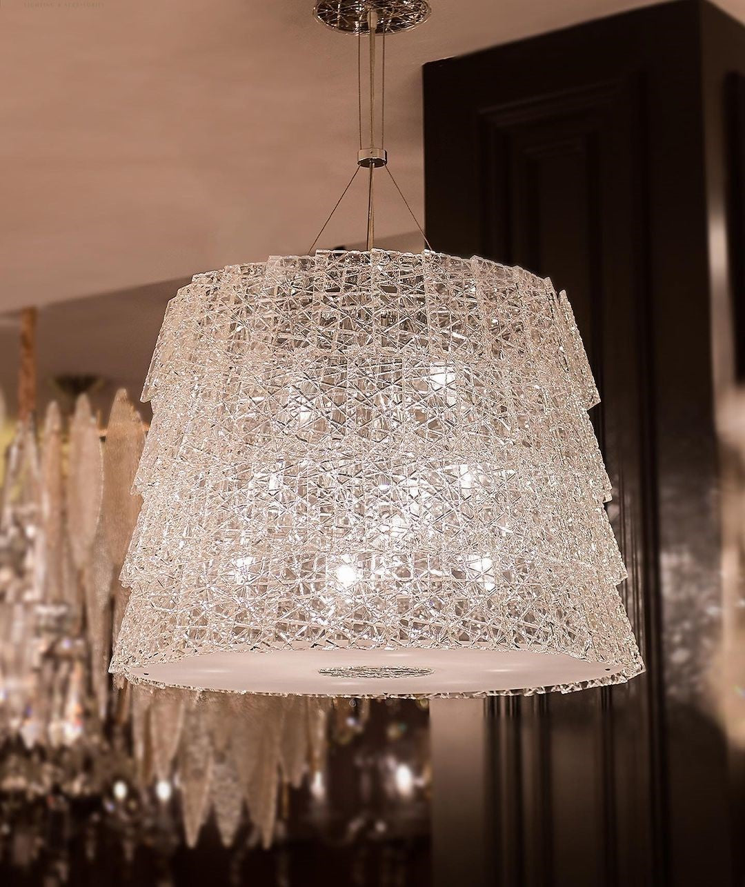Luxury Glacier Crystal and Metal Round Chandelier for Living Room Bedroom Dining Room