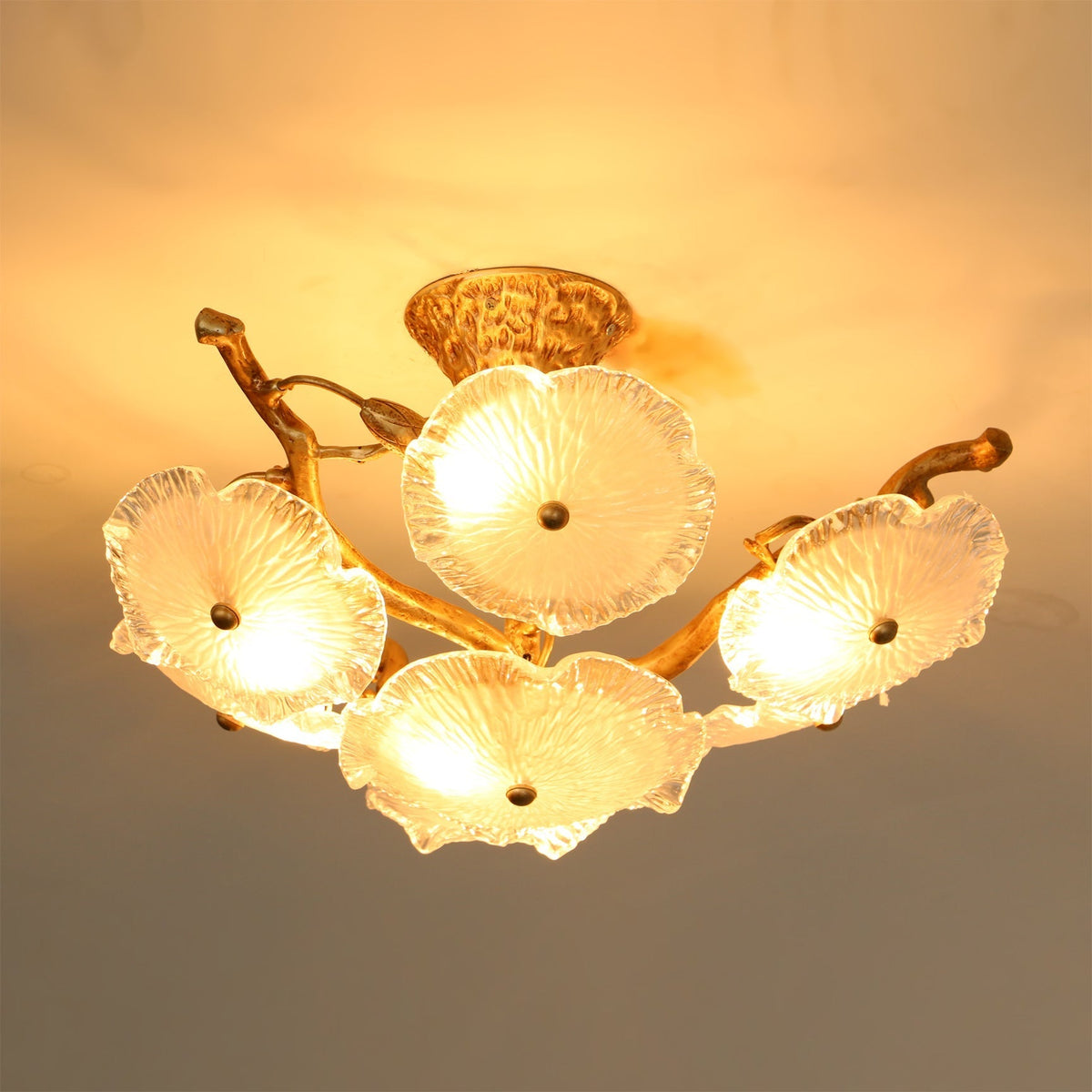 Kamal Branch Brass Crystal Flushmount