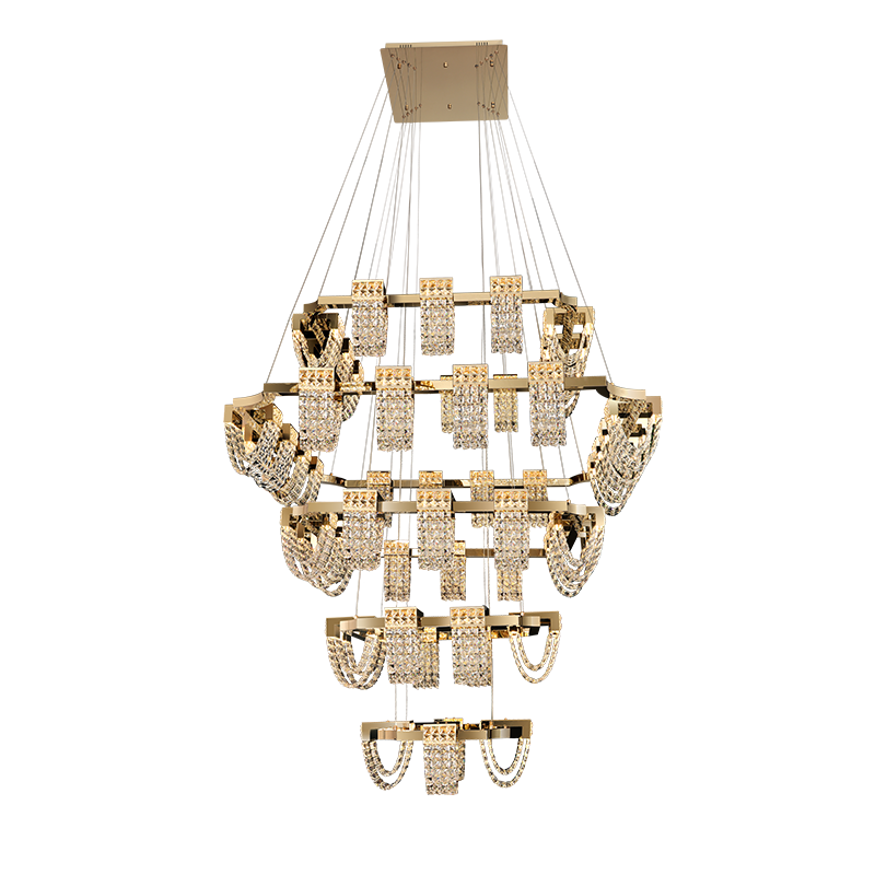 Luxury Newly Crystal Chandelier in Champagne Gold Finish with Round Tiered Design and K9 Crystal