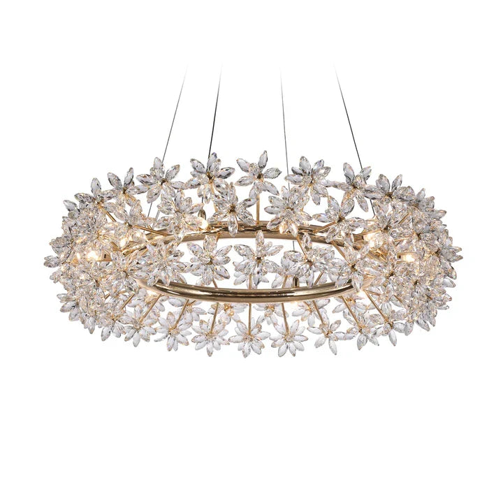 Modern Art Round Crystal Flower Chandelier with Gold Finish for Bedroom and Living Room