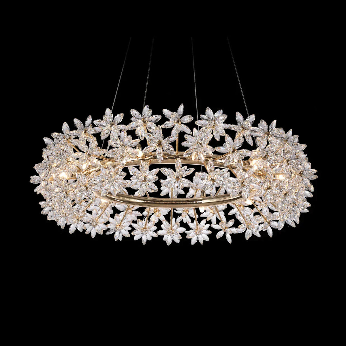 Modern Art Round Crystal Flower Chandelier with Gold Finish for Bedroom and Living Room