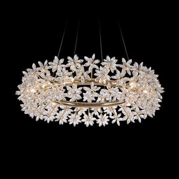 Modern Art Round Crystal Flower Chandelier with Gold Finish for Bedroom and Living Room