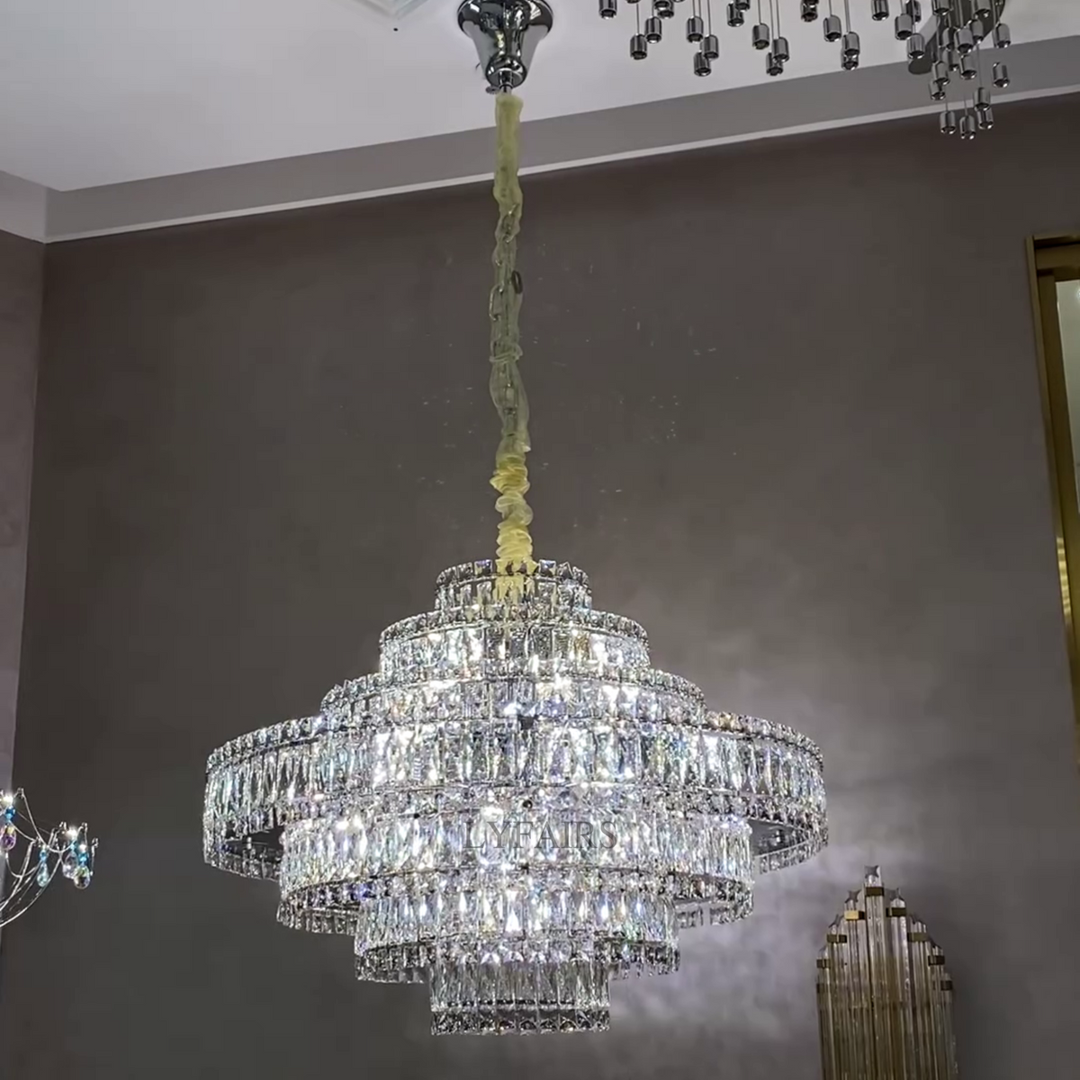 Delicate Light Luxury Multi-Layers Silver Round Crystal Chandelier for Living / dining Room / bedroom /