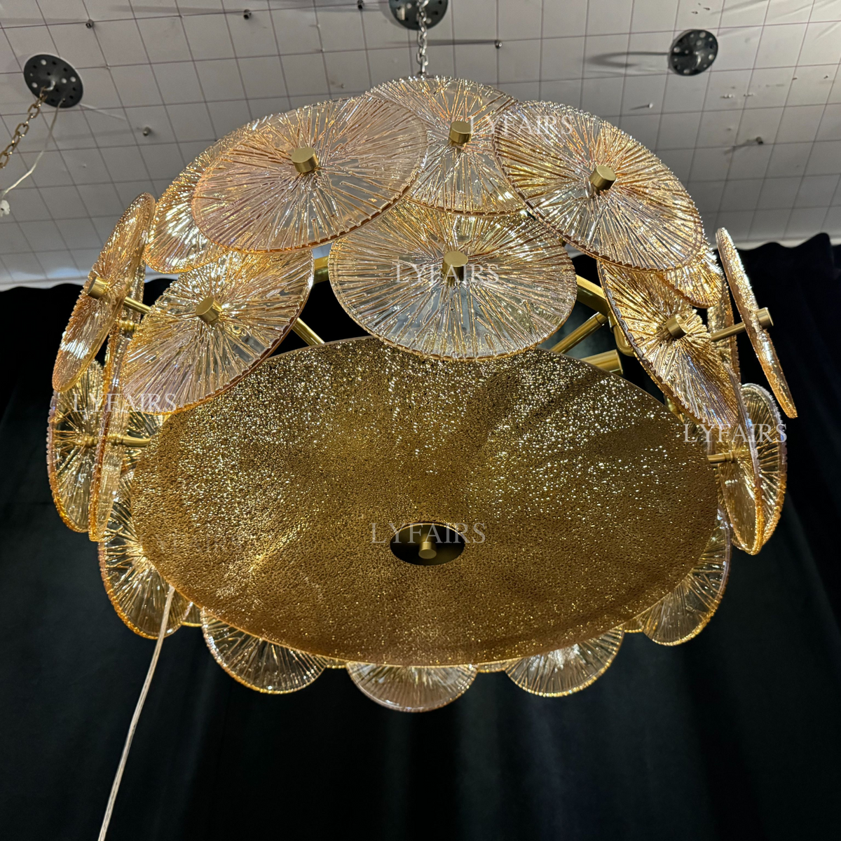 Light Luxury Art Design Creative Round Multi-Tiered Glass Chandelier for Living Room / bedroom