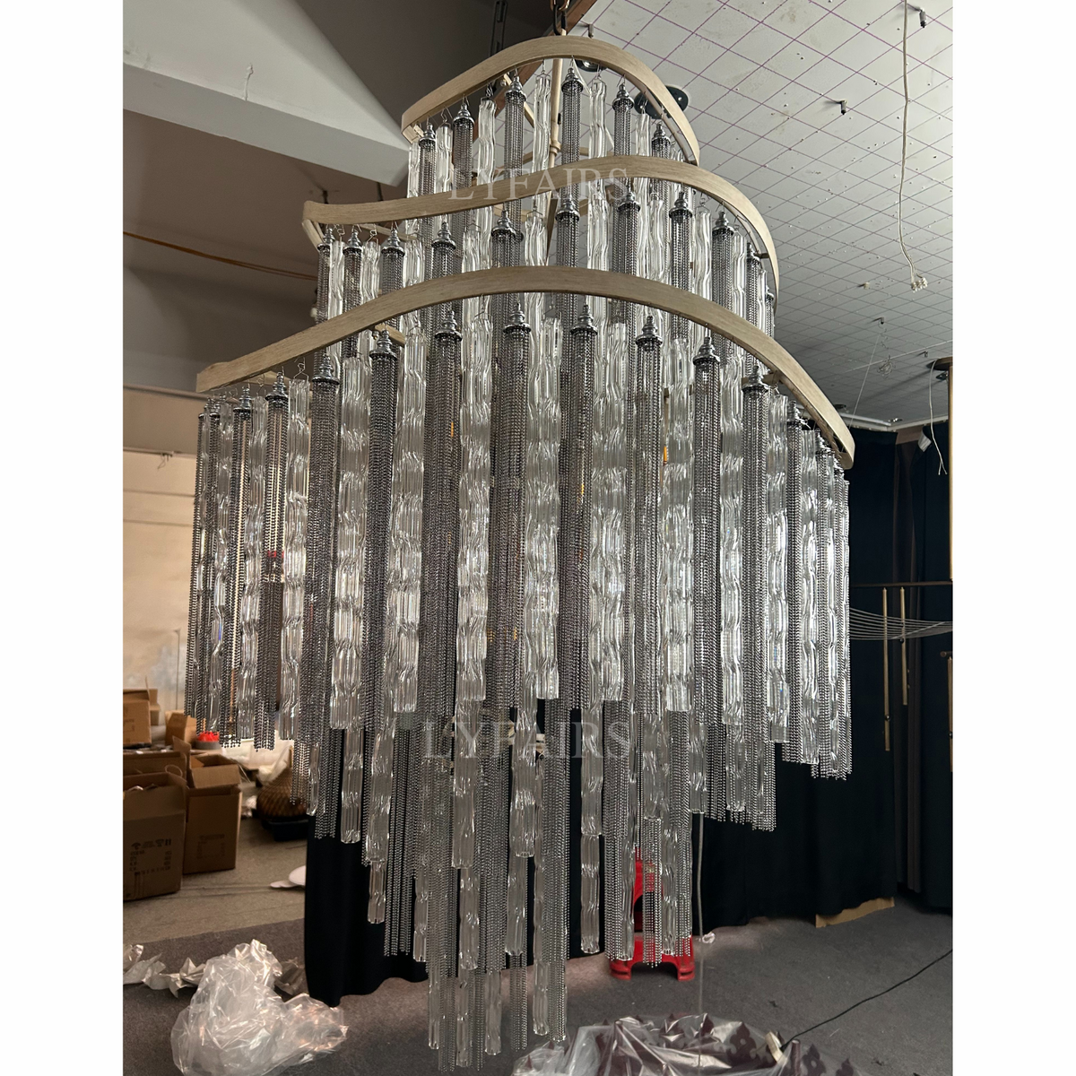 Huge Post-Modern Hollow Glass Tube Tassel Chandelier for Living Room / foyer / villa / stairs