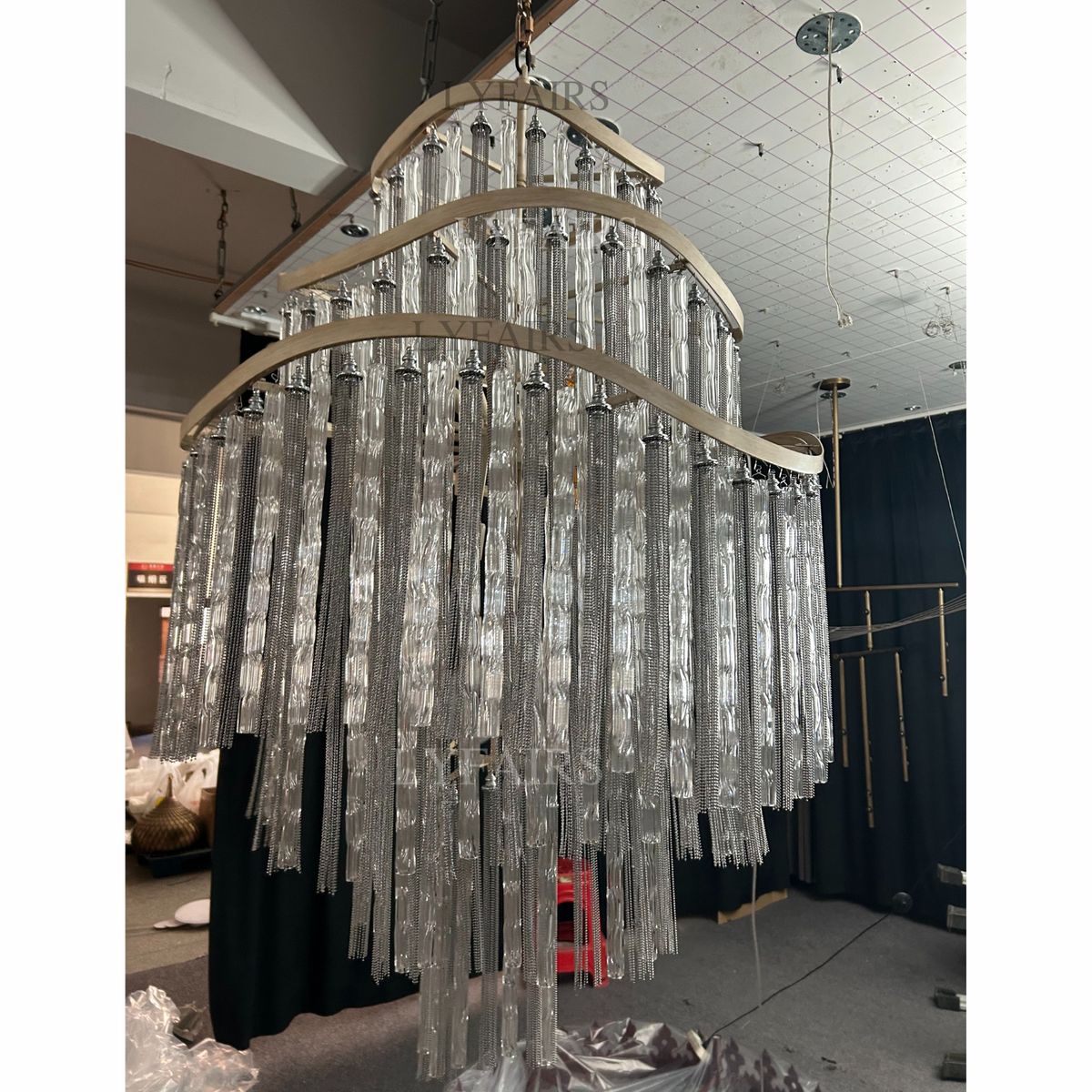 Huge Post-Modern Hollow Glass Tube Tassel Chandelier for Living Room / foyer / villa / stairs