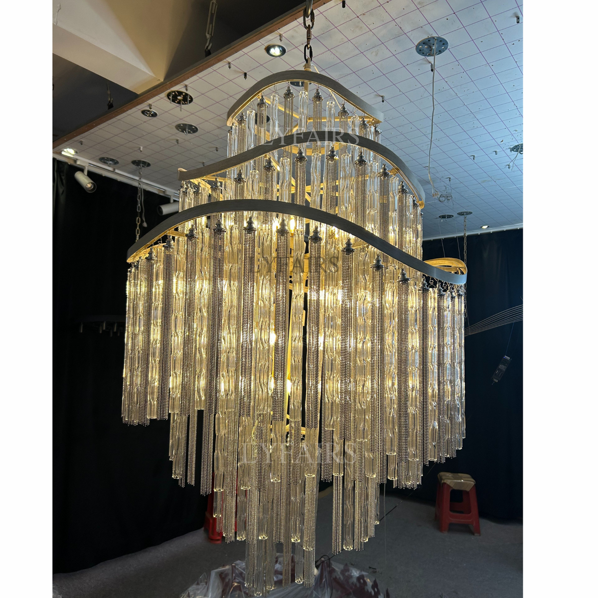 Huge Post-Modern Hollow Glass Tube Tassel Chandelier for Living Room / foyer / villa / stairs