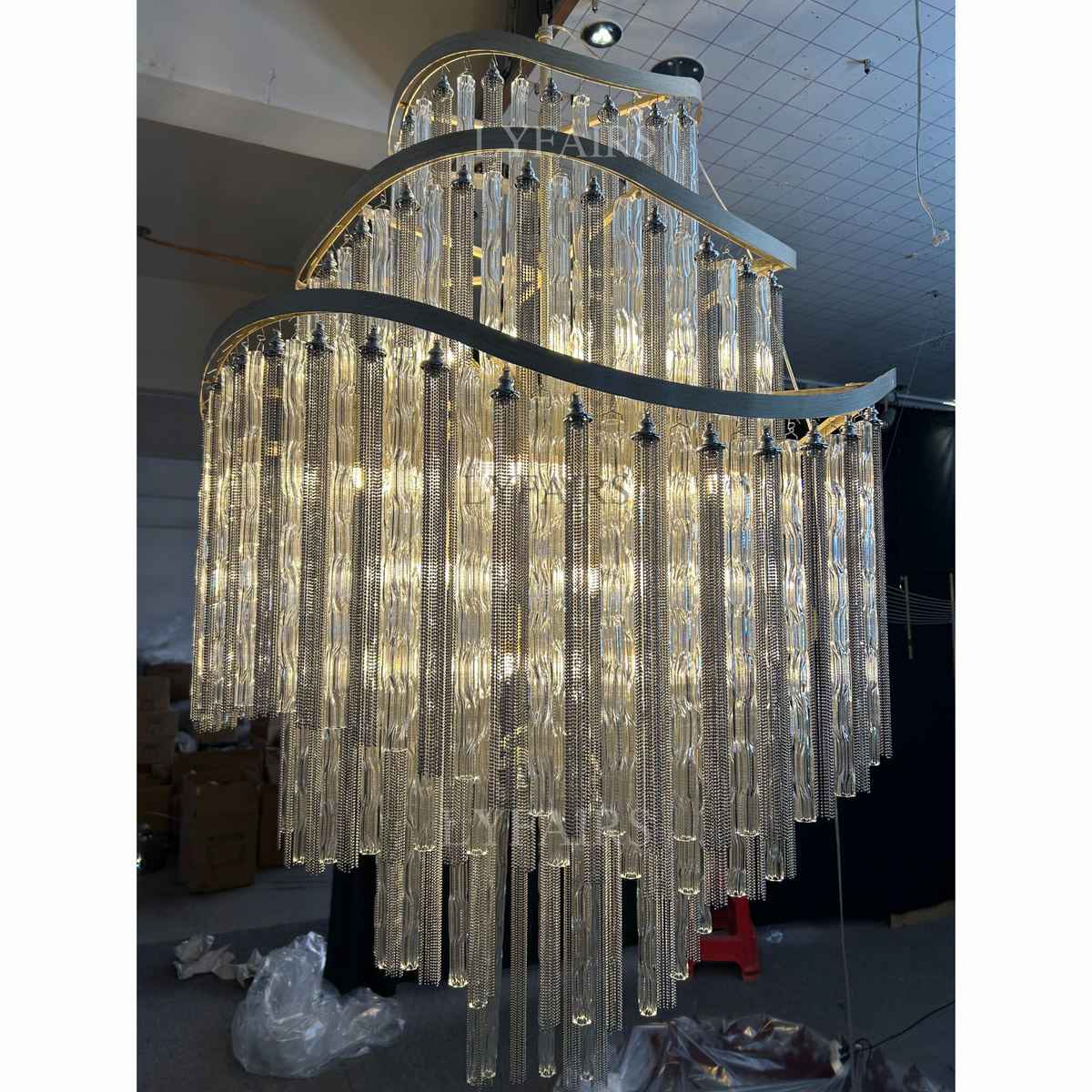 Huge Post-Modern Hollow Glass Tube Tassel Chandelier for Living Room / foyer / villa / stairs
