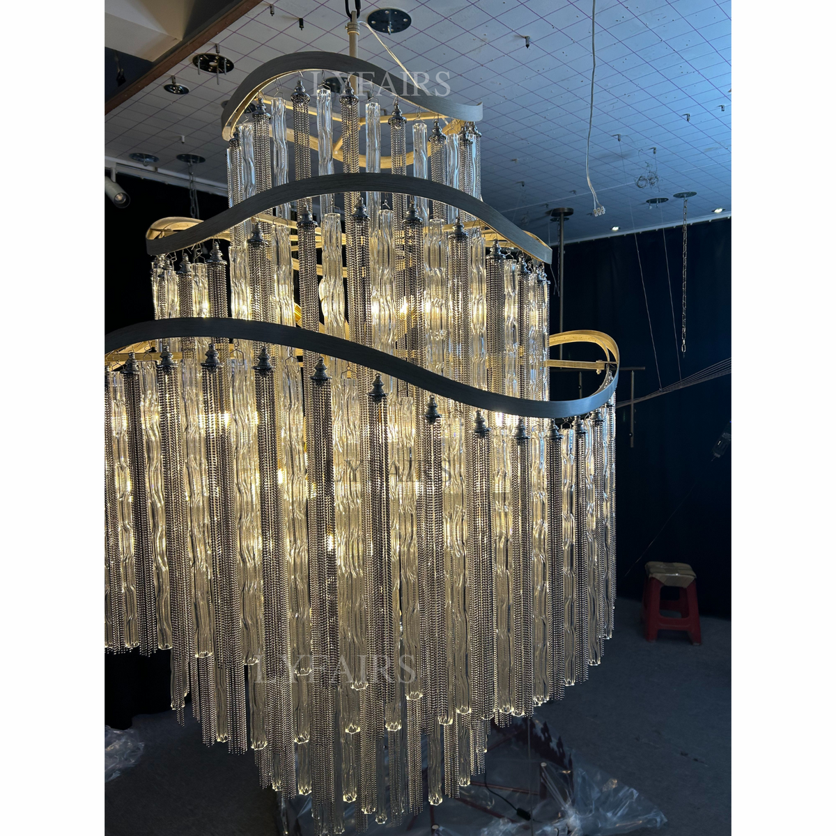 Huge Post-Modern Hollow Glass Tube Tassel Chandelier for Living Room / foyer / villa / stairs