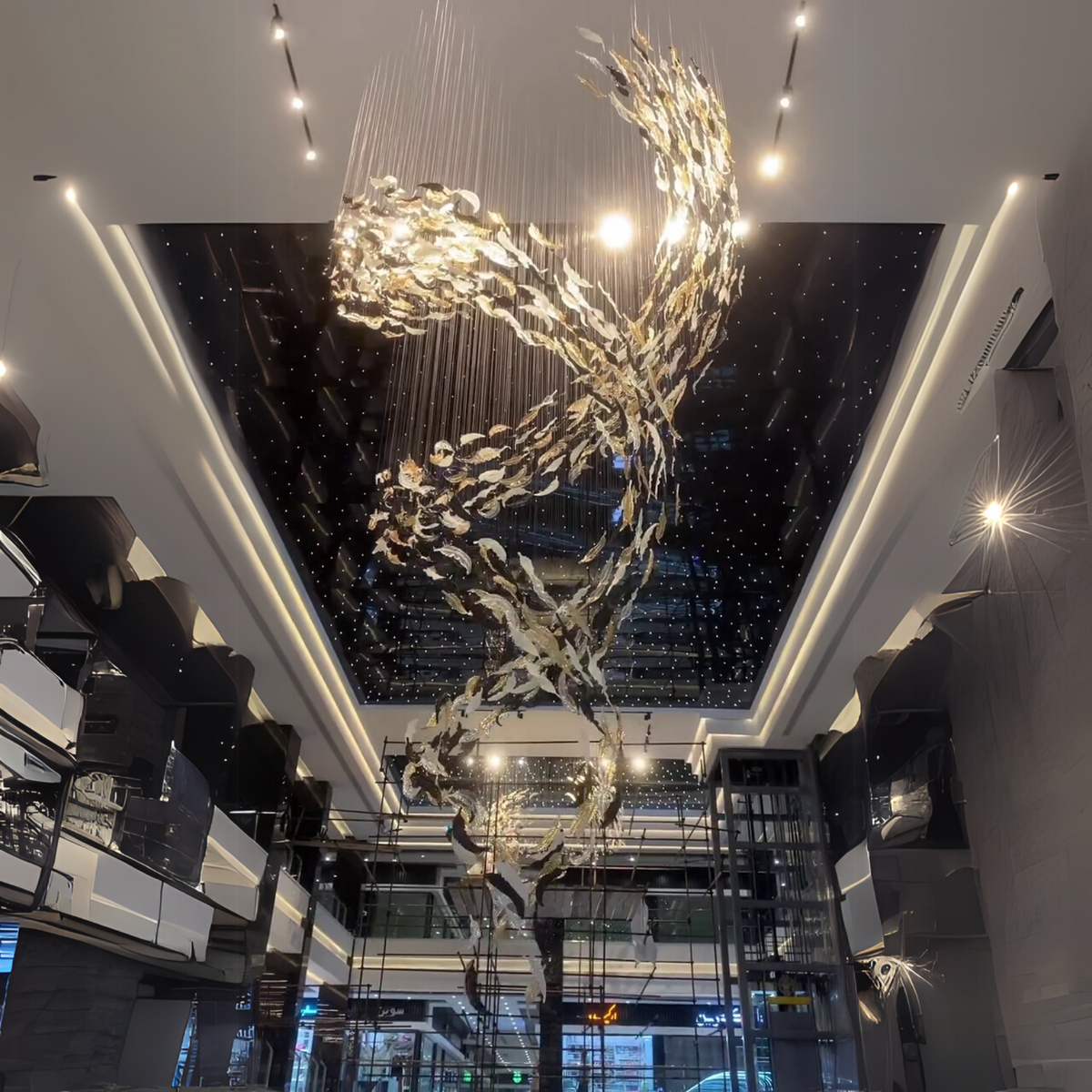 Luxury Spiral Floating Glass Feather Chandelier for High-Ceiling / hotel / restaurant