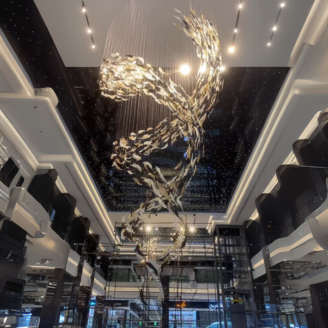 Luxury Spiral Floating Glass Feather Chandelier for High-Ceiling / hotel / restaurant