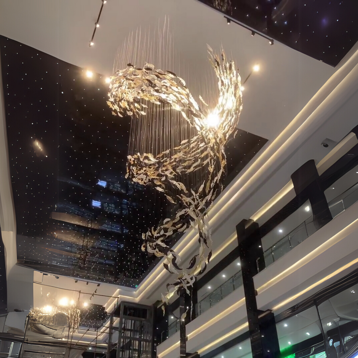 Luxury Spiral Floating Glass Feather Chandelier for High-Ceiling / hotel / restaurant