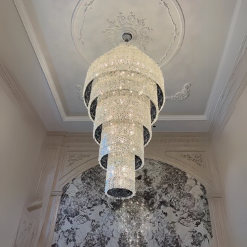 Extra Large Ice Chip Glass Multi-Layer Chandelier for High-Ceiling