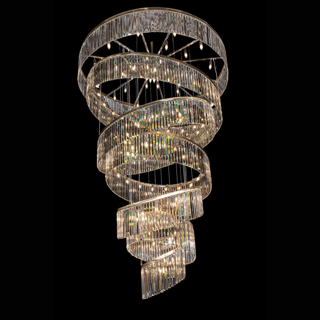 Luxury Floating Crystal Rings Chandelier in Gold Finish for High-Ceiling