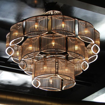 Modern Glass Rods Tile Chandelier for Low-Ceiling
