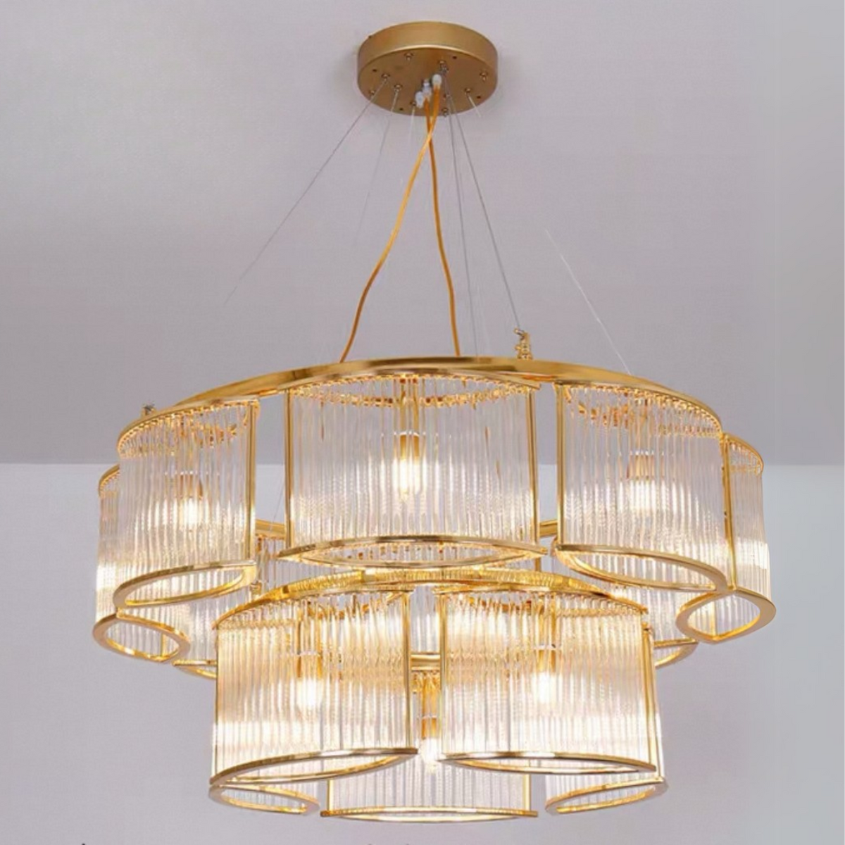 Modern Glass Rods Tile Chandelier for Low-Ceiling