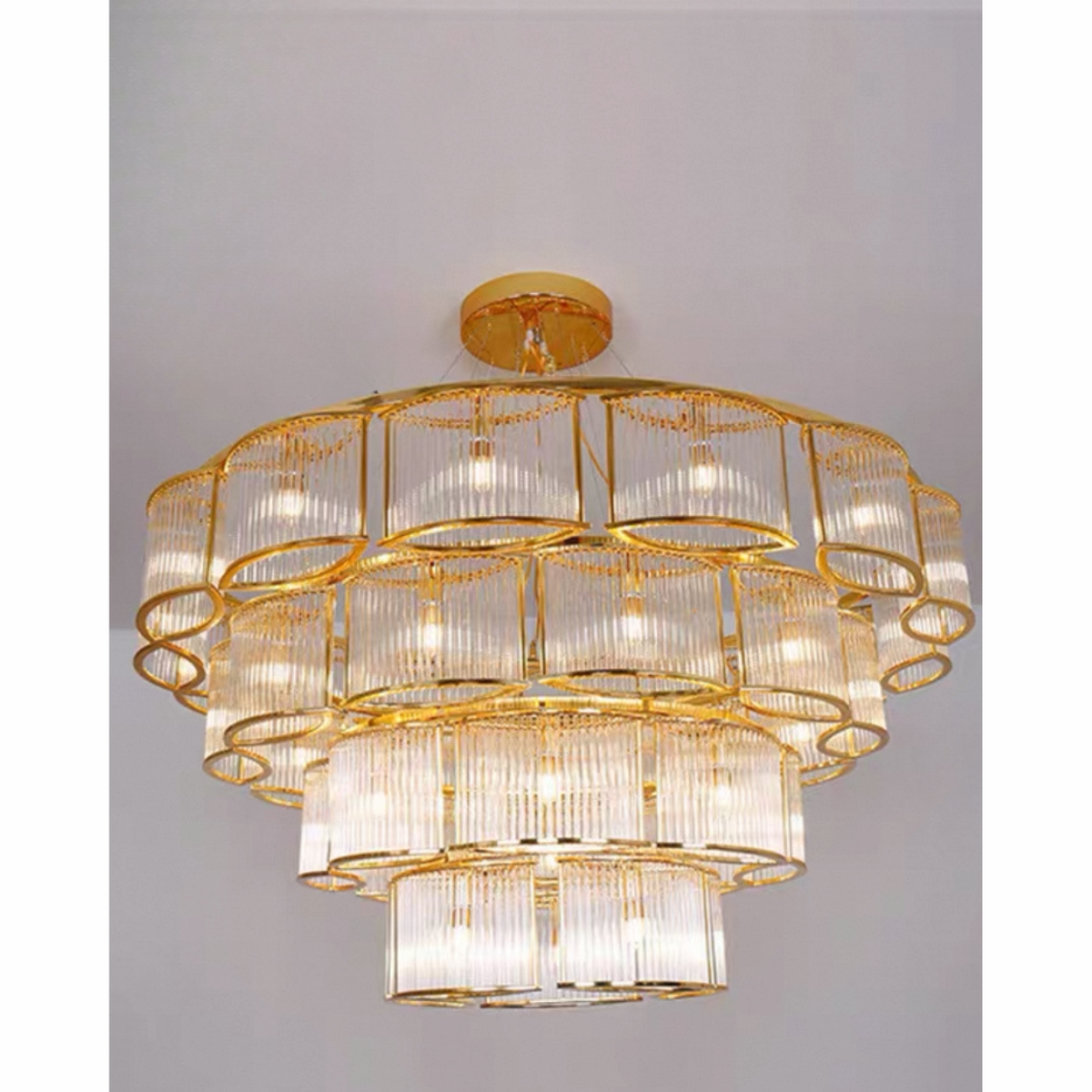 Modern Glass Rods Tile Chandelier for Low-Ceiling