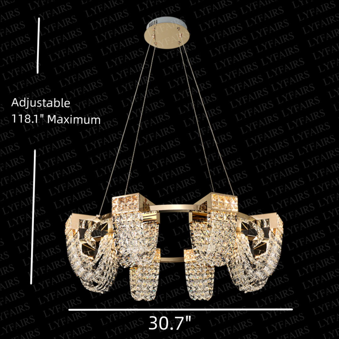 Luxury Newly Crystal Chandelier in Champagne Gold Finish with Round Tiered Design and K9 Crystal