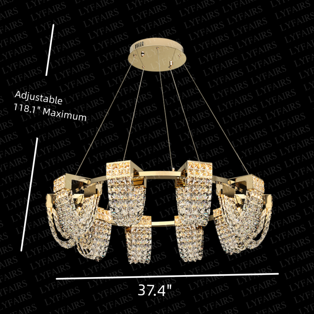 Luxury Newly Crystal Chandelier in Champagne Gold Finish with Round Tiered Design and K9 Crystal